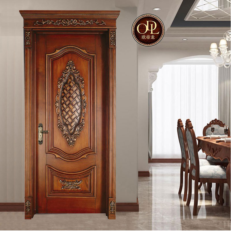 皇冠頭柚木雕花沙比利原木門廠家,佛山橡木門,實木門廠家,烤漆門復合實木門,加工定制,就選歐帝龍門廠