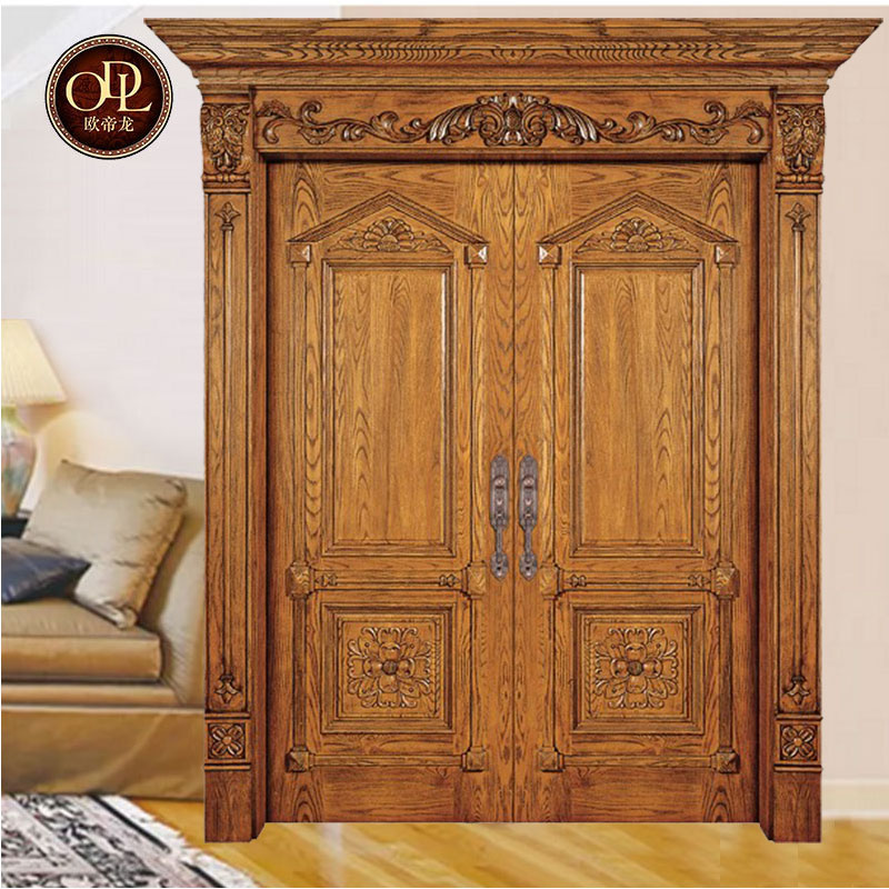 雙開羅馬頭柱原木門房間沙比利原木門雕花實木門 整套室內烤漆門套裝門工程門定制門
