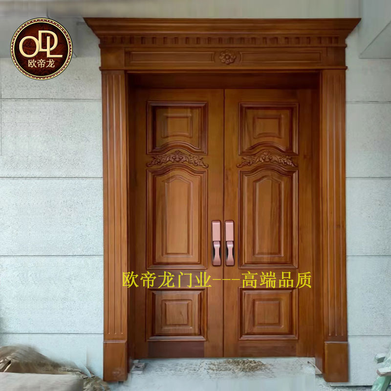 佛山沙比利木門廠家定制羅馬柱雙開實木門大門多少錢一方？